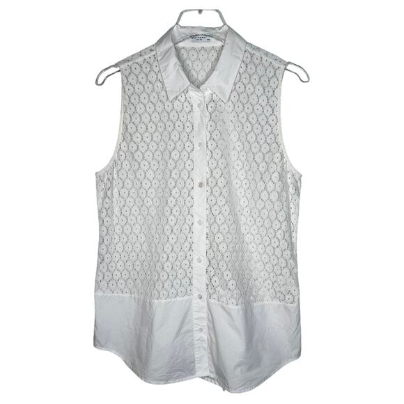 Equipment White Lace Sleeveless Button Up Blouse Size Medium - Picture 1 of 9